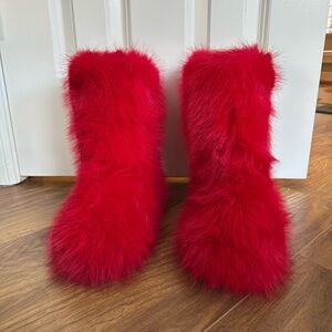 Statement Red Faux Fur Boots